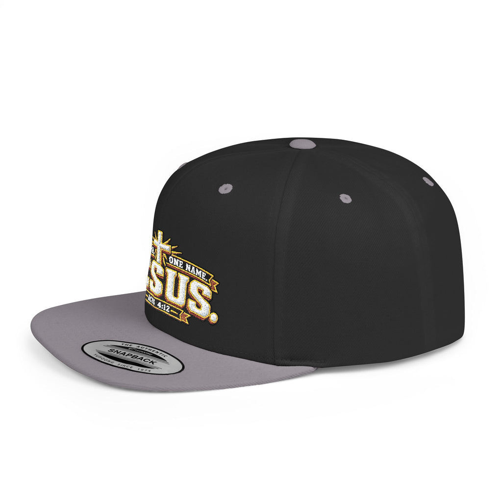 Jesus Cross Flat Bill Snapback Hat — Faith Baseball Cap with "Jesus" Design