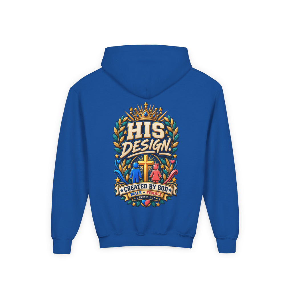 Youth Hoodie — "His Design, Created by God"