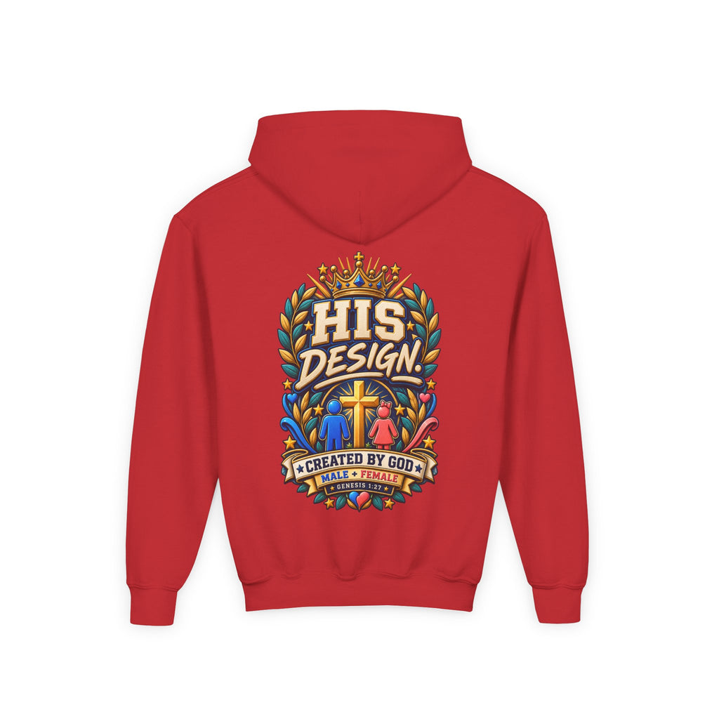 Youth Hoodie — "His Design, Created by God"