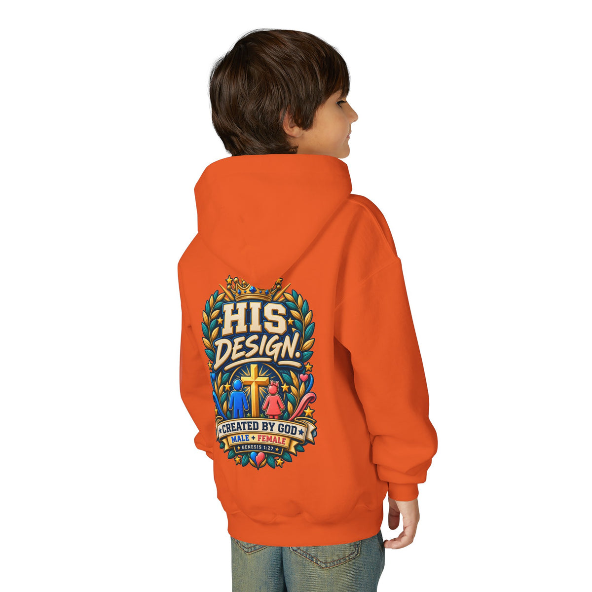 Youth Hoodie — "His Design, Created by God"