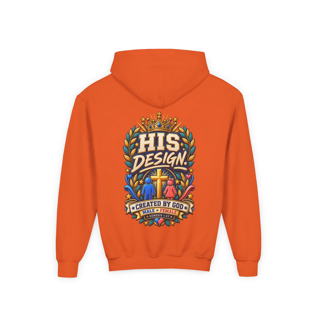 Youth Hoodie — "His Design, Created by God"