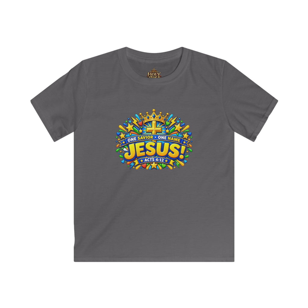 Kids Tee — Bright "Jesus! One Savior, One Name"