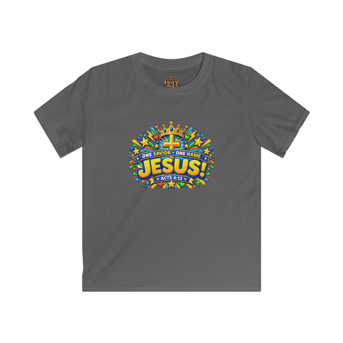 Kids Tee — Bright "Jesus! One Savior, One Name"