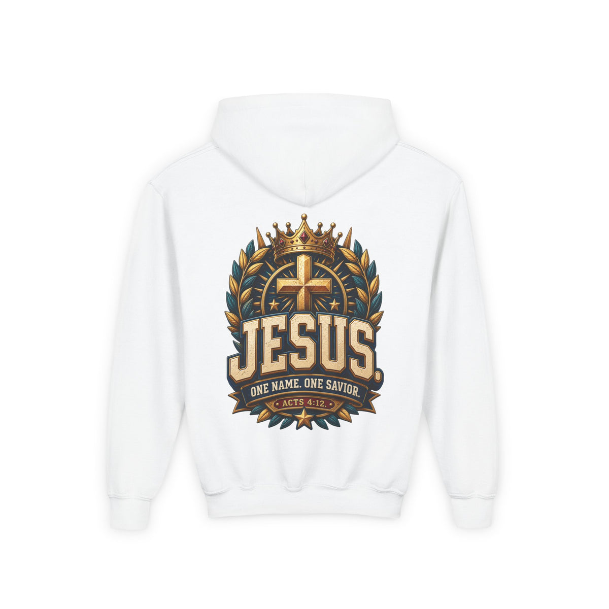Youth Hoodie – "Jesus: One Name, One Savior"