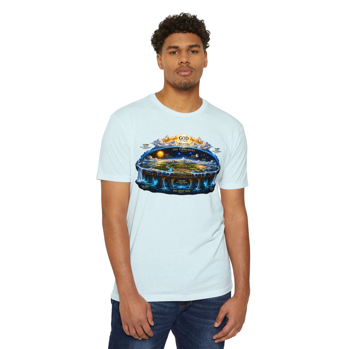 Biblical Flat Earth Illustration T-Shirt — 'God Created the Heavens and the Earth' Graphic Tee