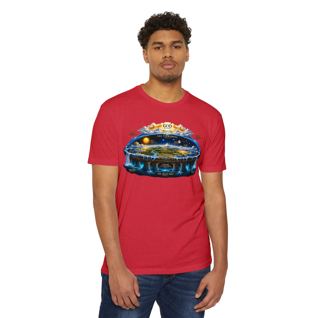 Biblical Flat Earth Illustration T-Shirt — 'God Created the Heavens and the Earth' Graphic Tee