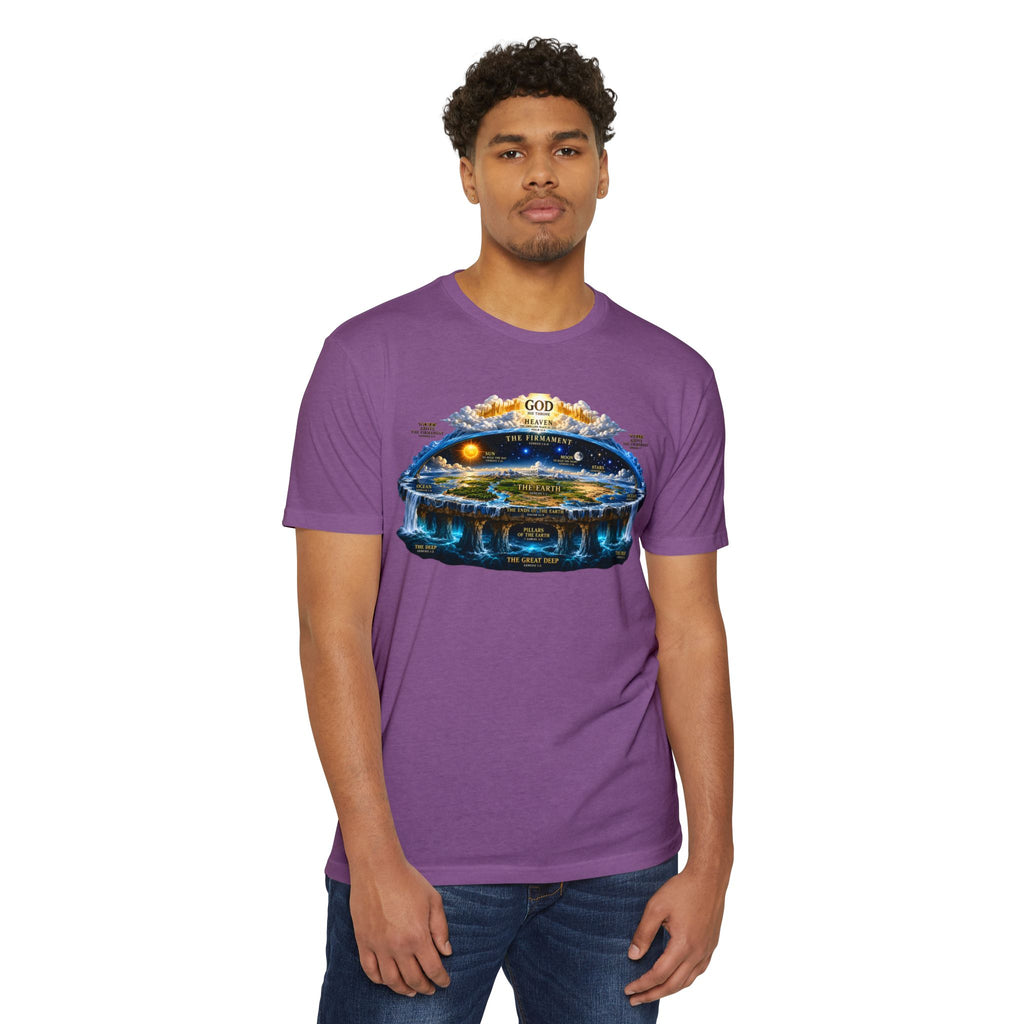 Biblical Flat Earth Illustration T-Shirt — 'God Created the Heavens and the Earth' Graphic Tee