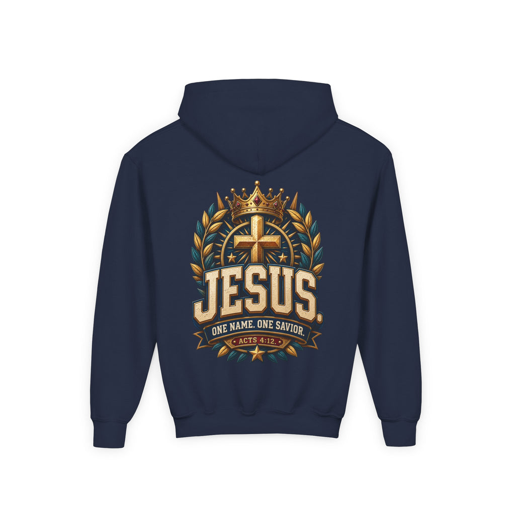 Youth Hoodie – "Jesus: One Name, One Savior"
