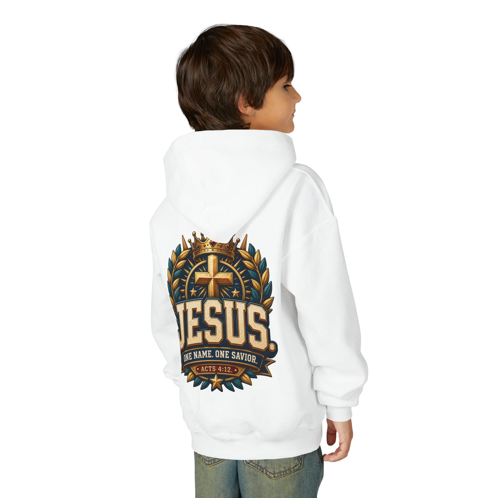 Youth Hoodie – "Jesus: One Name, One Savior"