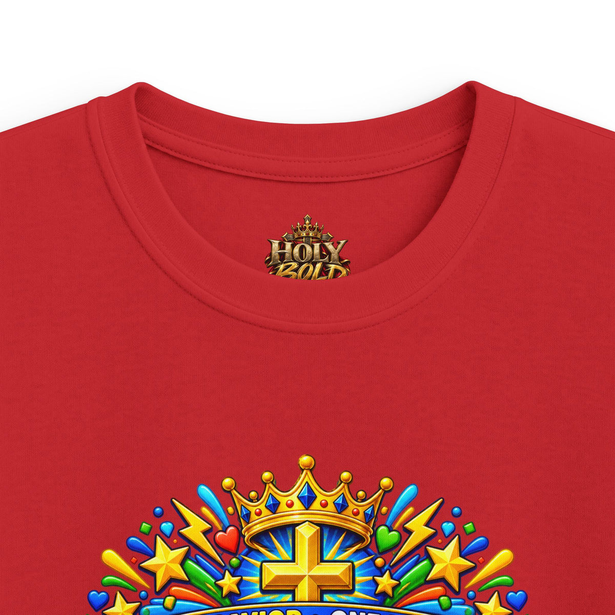 Kids Tee — Bright "Jesus! One Savior, One Name"