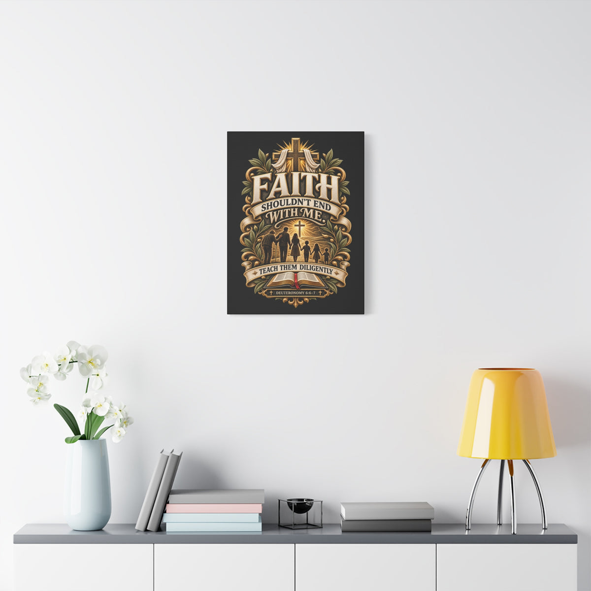 Faith Canvas Wall Art — "Faith Shouldn't End With Me" Christian Family Bible Verse Decor