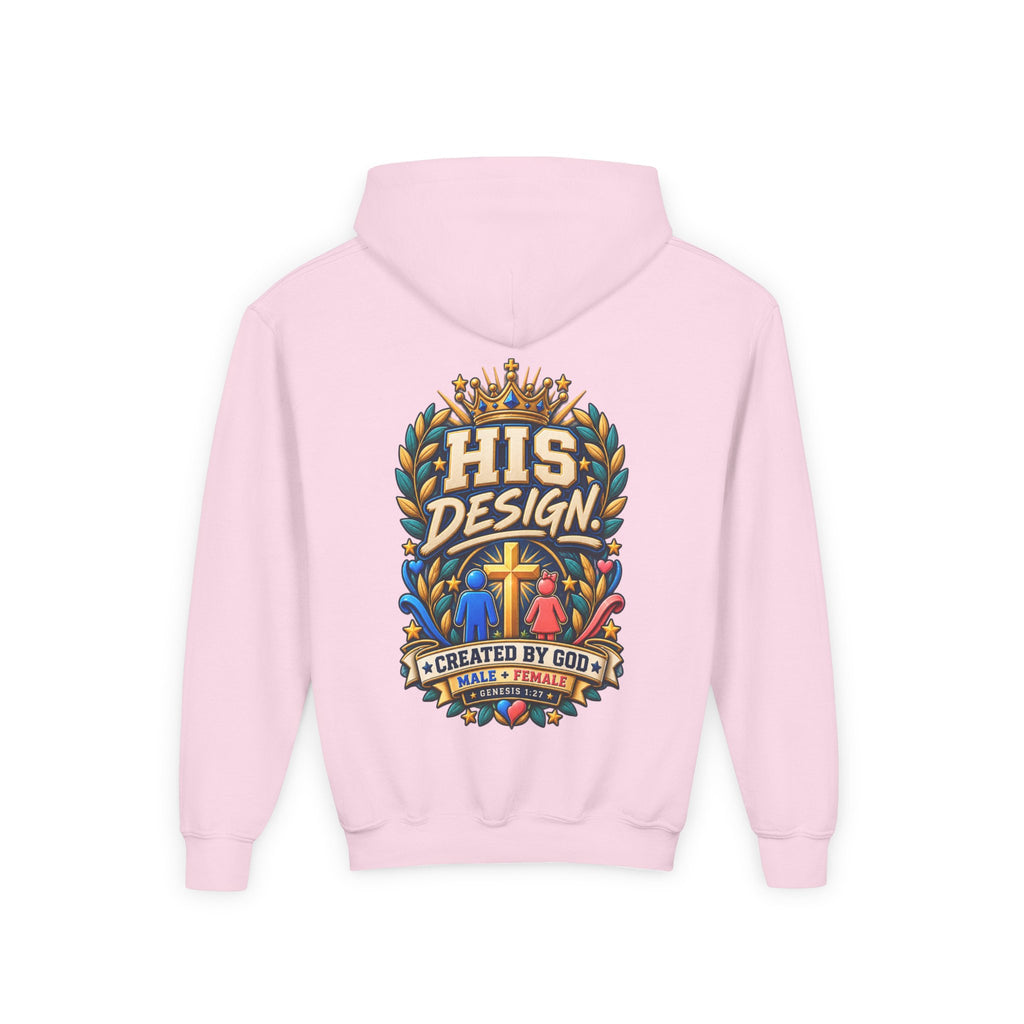 Youth Hoodie — "His Design, Created by God"